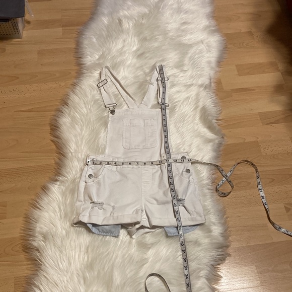 Wax jean basic denim shorts overall white distressed pockets size Small - Picture 5 of 6